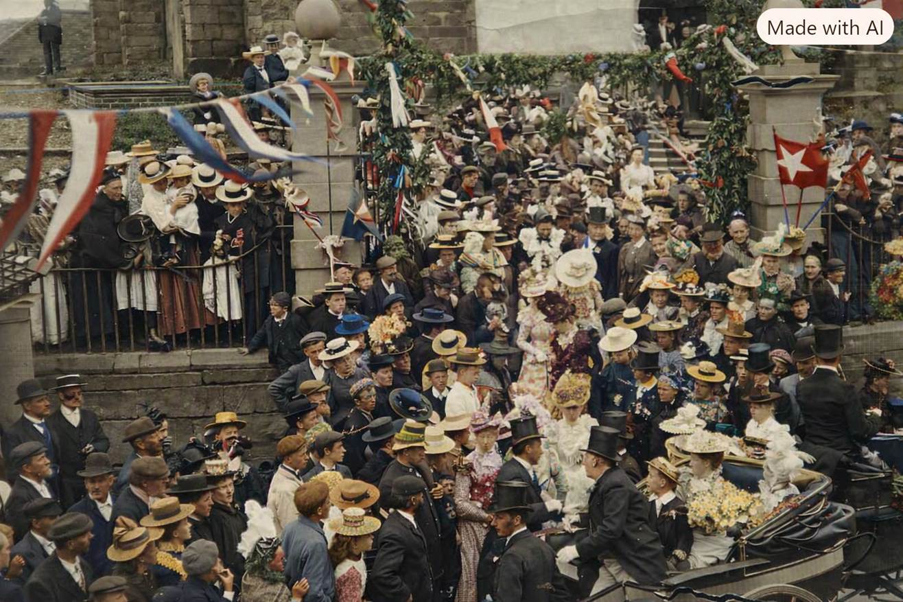 Colourised historical procession